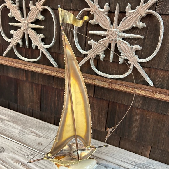 Vintage Yosi Large Brass and Stone Sail Boat Sculpture.  So Montauk! - Picture 5 of 8